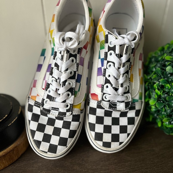 Vans Old Skool Rainbow Black White Checkerboard Checkered Shoes Size 6 - Picture 12 of 14